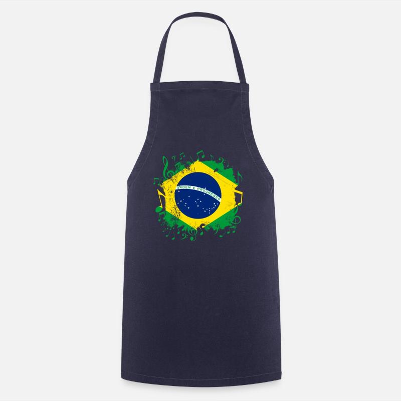 Brésil Drapeau Musique - Tablier de cuisine - marine