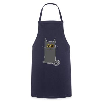 Süße graue Katze mit gelben Augen für - Kochschürze - Navy - Vorne - AI Model Male 185 dark (185cm)