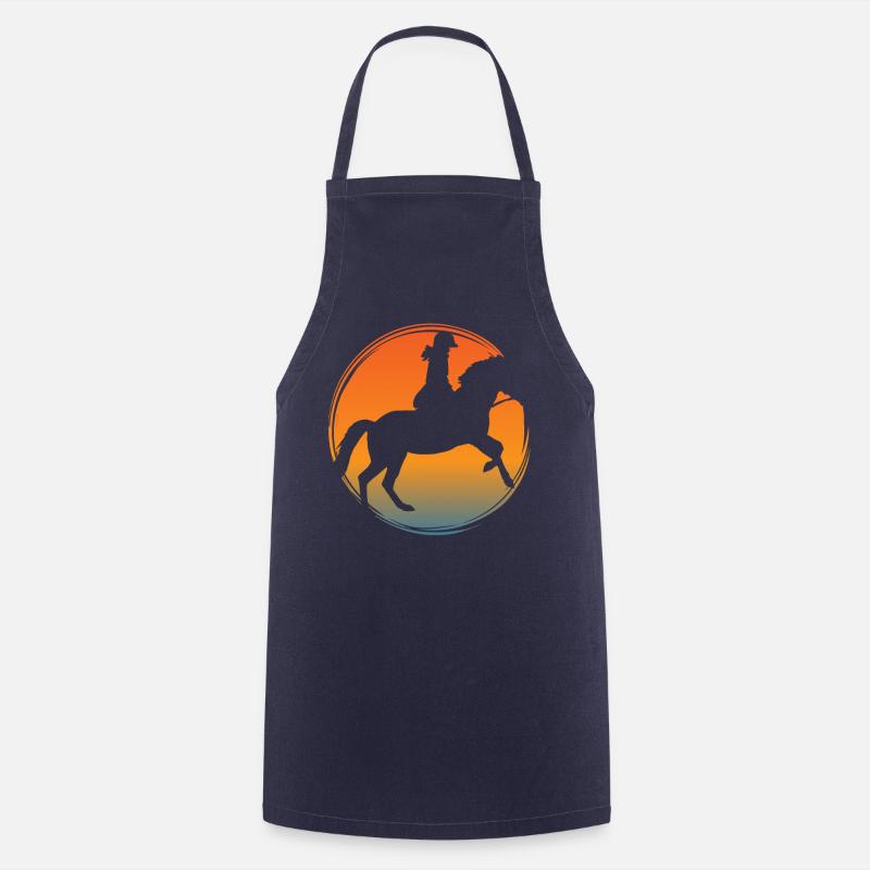 Chevaux montés dans des écuries avec cavalier - Tablier de cuisine - marine