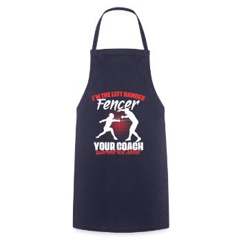 Funny sword fighting humor for left-handers, - Cooking Apron - navy - Front - AI Model Male 185 dark (185cm)
