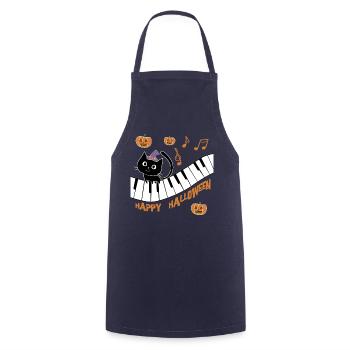 Black cat with pumpkin wishes Happy Halloween - Cooking Apron - navy - Front - AI Model Male 185 dark (185cm)