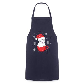 Mignon chat blanc avec chapeau de Noël - Tablier de cuisine - marine - Devant - AI Model Male 185 dark (185cm)