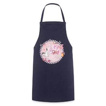 Flamingo with baby and baby utensils in pink - Cooking Apron - navy - Front - AI Model Male 185 dark (185cm)