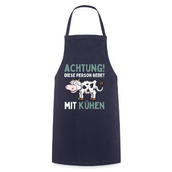 ACHTUNG! DIESE PERSON REDET MIT KÜHEN! Lustiges - Kochschürze - Navy - Vorne - AI Model Male 185 dark (185cm)