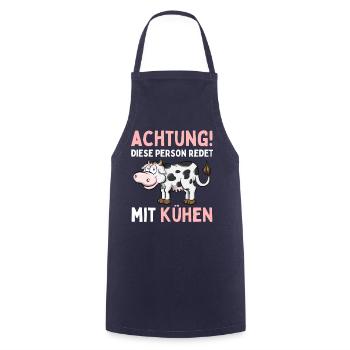 ACHTUNG! DIESE PERSON REDET MIT KÜHEN! Lustiges - Kochschürze - Navy - Vorne - AI Model Male 185 dark (185cm)