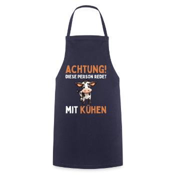 ACHTUNG! DIESE PERSON REDET MIT KÜHEN! Lustiges - Kochschürze - Navy - Vorne - AI Model Male 185 dark (185cm)