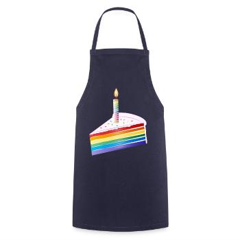 Piece of rainbow cake with birthday candle - Cooking Apron - navy - Front - AI Model Male 185 dark (185cm)