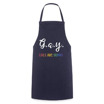 LGBT Pride Month - G.A.Y - Girls are yummy - Cooking Apron - navy - Front - AI Model Male 185 dark (185cm)