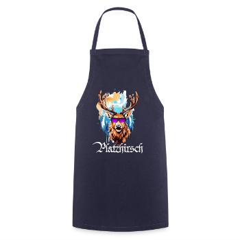 Platzhirsch JGA Tracht Lederhosn wandern Geweih - Kochschürze - Navy - Vorne - AI Model Male 185 dark (185cm)