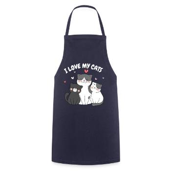 I Love My Cats - Cute Kitten Motif For - Cooking Apron - navy - Front - AI Model Male 185 dark (185cm)