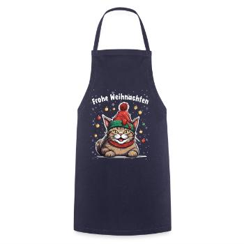 Chat de Noël joyeux avec chapeau et boules de Noël - Tablier de cuisine - marine - Devant - AI Model Male 185 dark (185cm)