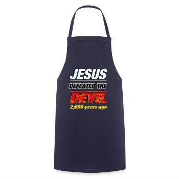 Jesus Defeated the Devil - Cooking Apron - navy - Front - AI Model Male 185 dark (185cm)