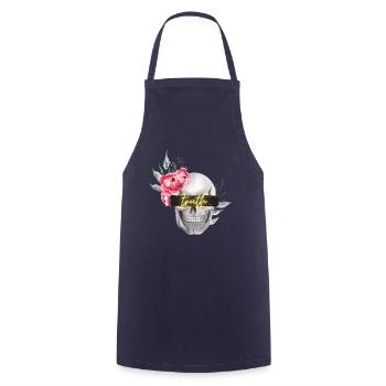 Skull, roses, beam inscription "truth" on the back - Cooking Apron - navy - Front - AI Model Male 185 dark (185cm)