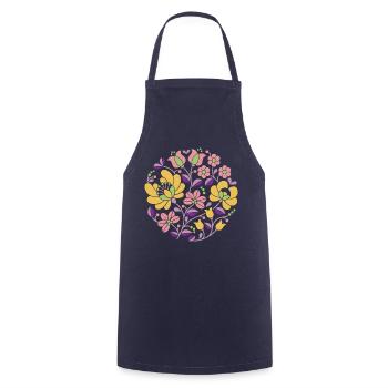 ungarische Blumen , bunt, bunte blumen,ranke,kreis - Kochschürze - Navy - Vorne - AI Model Male 185 dark (185cm)