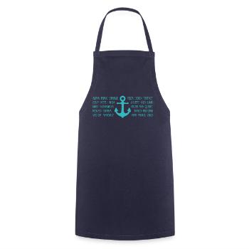 NATO Alphabet Maritime Radio with Anchor turquoise - Cooking Apron - navy - Front - AI Model Male 185 dark (185cm)