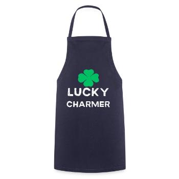 Vintage LUCKY CHARMER Kleeblatt Design St Patricks - Kochschürze - Navy - Vorne - AI Model Male 185 dark (185cm)