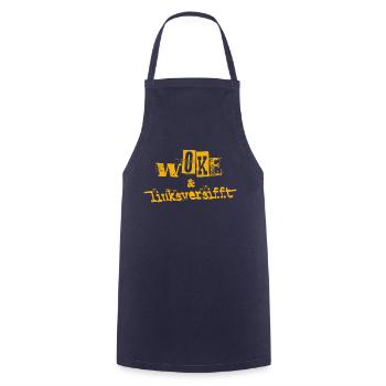 Selbstironie: WOKE & linksversifft - Kochschürze - Navy - Vorne - AI Model Male 185 dark (185cm)
