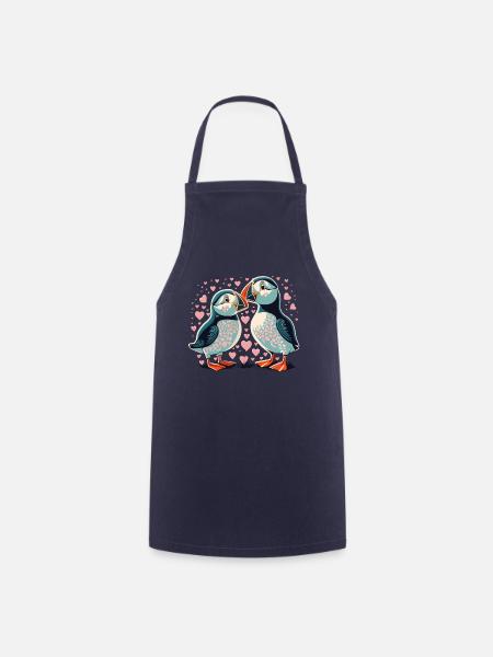 Verliebte Papageientaucher, Love Puffins - Kochschürze - Navy