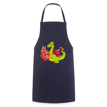 Funny cartoonish dragon with a pitaya fruit - Cooking Apron - navy - Front - AI Model Male 185 dark (185cm)