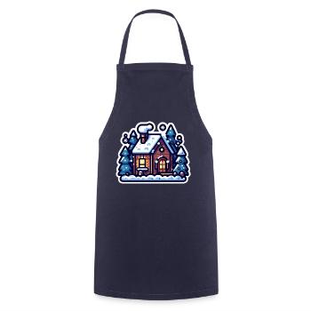 Gemütliche Winterhütte: Festliche Urlaubsillustration - Kochschürze - Navy - Vorne - AI Model Male 185 dark (185cm)
