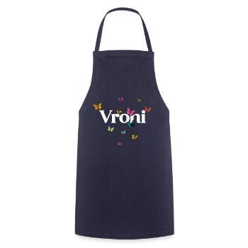 VRONI - Beautiful Girl Name with Butterflies - Cooking Apron - navy - Front - AI Model Male 185 dark (185cm)
