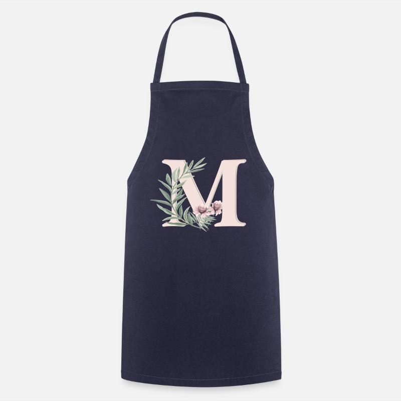 Lettre M avec des fleurs - Tablier de cuisine - marine