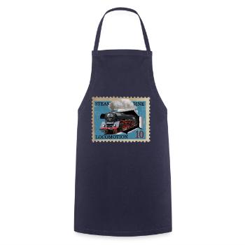 Steam locomotive stamp - Cooking Apron - navy - Front - AI Model Male 185 dark (185cm)