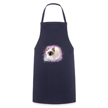 cat, pink,watercolor,painting,graffiti,kitten - Cooking Apron - navy - Front - AI Model Male 185 dark (185cm)