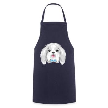 Portrait of a pretty Shih Tzu with blue bow - Cooking Apron - navy - Front - AI Model Male 185 dark (185cm)