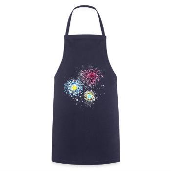 Feux d’artifice, fusées, étoiles, réveillon du Nouvel An, graffitis, colorés - Tablier de cuisine - marine - Devant - AI Model Male 185 dark (185cm)