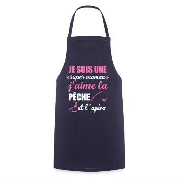 super maman pêche et apéro, cadeau fête des pères - Tablier de cuisine - marine - Devant - AI Model Male 185 dark (185cm)