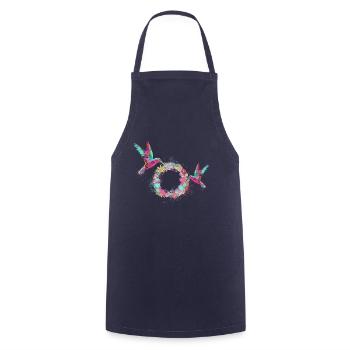 hummingbird,wreath,flower wreath,colorful,painting - Cooking Apron - navy - Front - AI Model Male 185 dark (185cm)