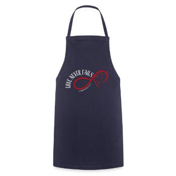 Love Never Fails – 1 Corinthians 13:4-7 - Cooking Apron - navy - Front - AI Model Male 185 dark (185cm)