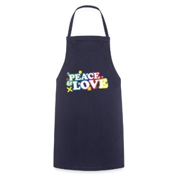 Peace and Love - Cooking Apron - navy - Front - AI Model Male 185 dark (185cm)