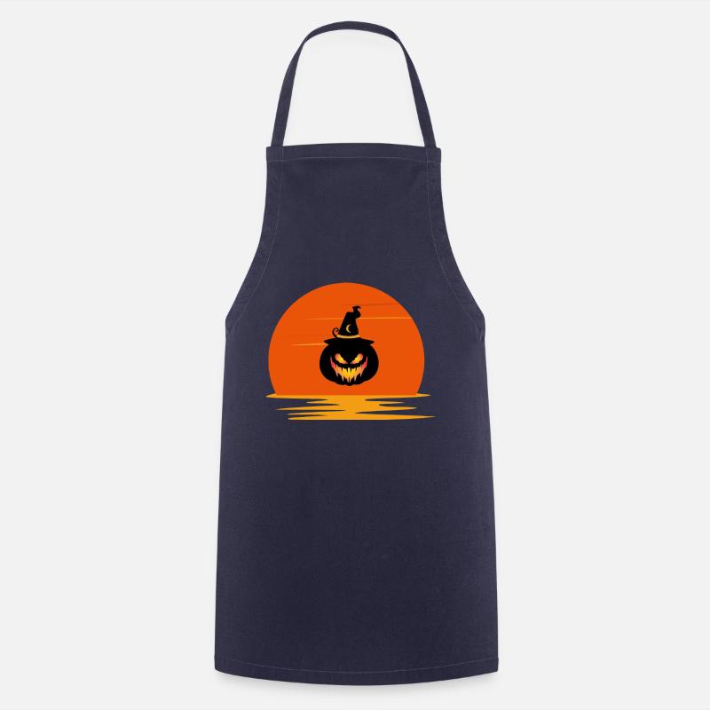 vintage coucher de soleil effrayant visage de citrouille Halloween - Tablier de cuisine - marine