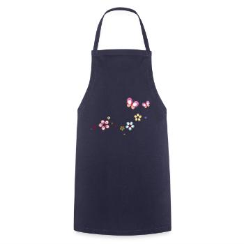 bunte Blümchen mit Schmetterlingen - Kochschürze - Navy - Vorne - AI Model Male 185 dark (185cm)