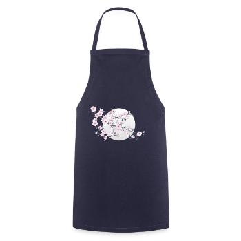 Dusty pink cherry blossom branch full moon - Cooking Apron - navy - Front - AI Model Male 185 dark (185cm)