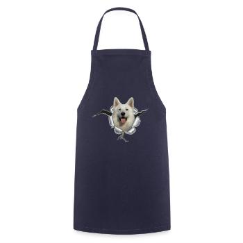 Schäferhund Weiss im *Metall-Loch* - Kochschürze - Navy - Vorne - AI Model Male 185 dark (185cm)