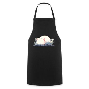 Sleepy Cat - Cooking Apron - black - Front - AI Model Male 185 dark (185cm)