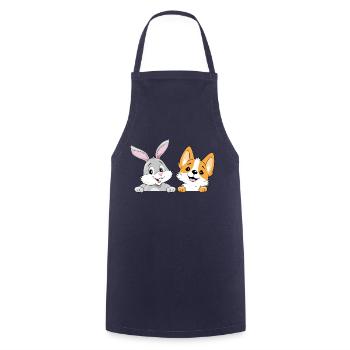 Lapin souriant et chien corgi - Tablier de cuisine - marine - Devant - AI Model Male 185 dark (185cm)