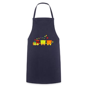 Eisenbahn Kinderspielzeug Zug Frühlingsblumen bunt - Kochschürze - Navy - Vorne - AI Model Male 185 dark (185cm)