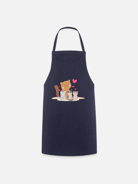 Mutter Katze mit ihren Kätzchen mit so viel Liebe! - Kochschürze - Navy