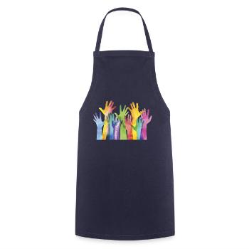 Alle Hände. Regenbogen. Inklusive. LGBTI - Kochschürze - Navy - Vorne - AI Model Male 185 dark (185cm)