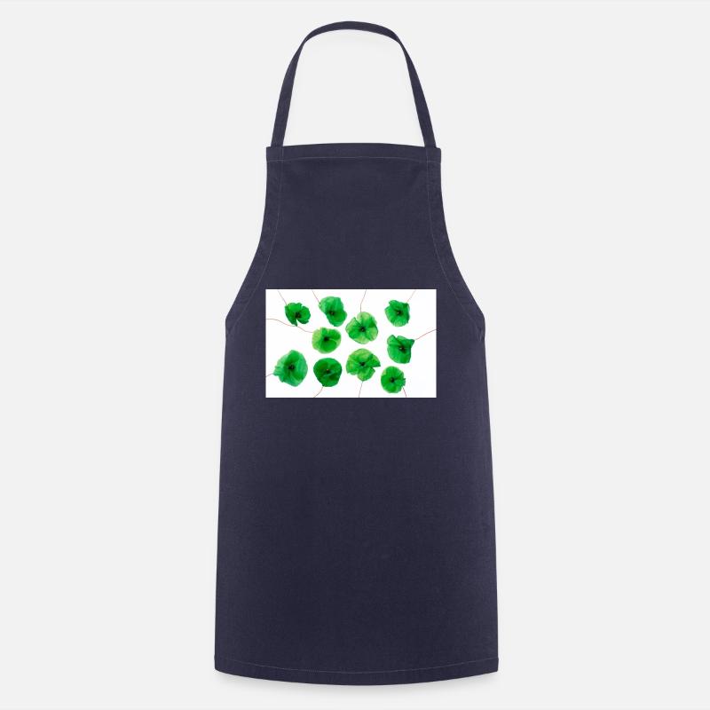 Fleur de pavot Vert Blanc - Tablier de cuisine - marine
