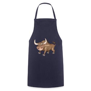 Cute bull cartoon illustration - Cooking Apron - navy - Front - AI Model Male 185 dark (185cm)
