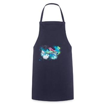 grand, oiseau, fleurs, aquarelle, bleu - Tablier de cuisine - marine - Devant - AI Model Male 185 dark (185cm)