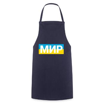 МИР = Peace in Russian – Stop the war, Putin ! - Cooking Apron - navy - Front - AI Model Male 185 dark (185cm)