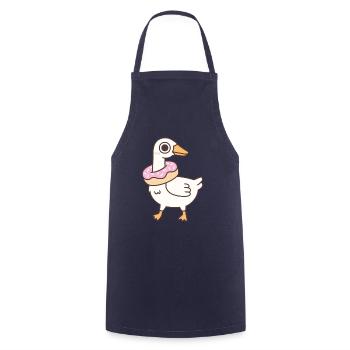 Oie mignonne et idiote avec un beignet autour du cou - Tablier de cuisine - marine - Devant - AI Model Male 185 dark (185cm)