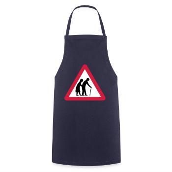 Caution Old People Crossing Traffic Sign - Cooking Apron - navy - Front - AI Model Male 185 dark (185cm)