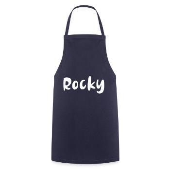 Name, font,white,rocky - Cooking Apron - navy - Front - AI Model Male 185 dark (185cm)